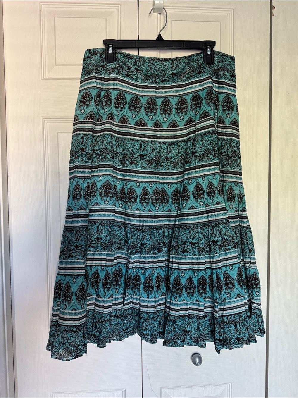 Jones New York Teal and Black Patterned A-Line Skirt